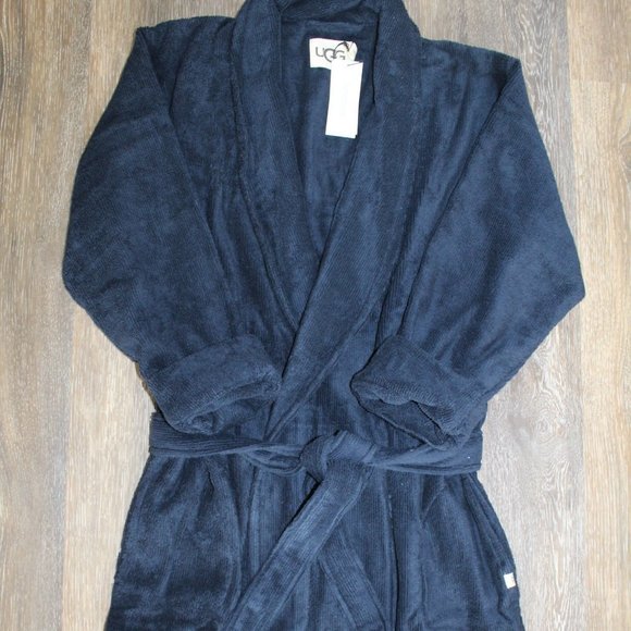 NWT UGG MEN'S RIBBED TERRY COTTON PLUSH ROBE BLUE - Picture 3 of 7
